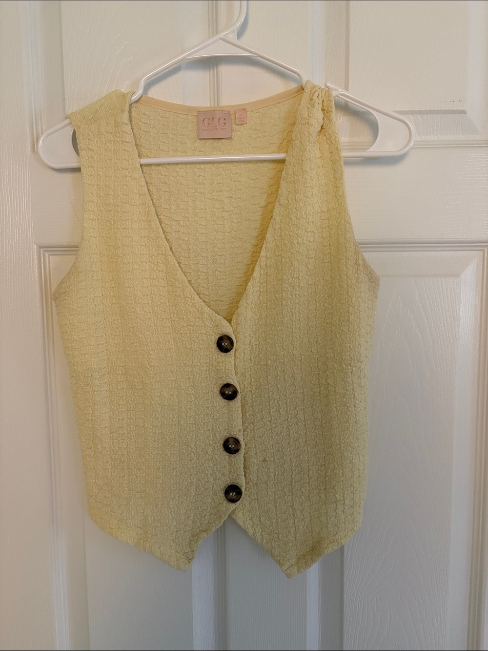 Good Luck Gem Pale Yellow Textured Button-Front Sleeveless Top